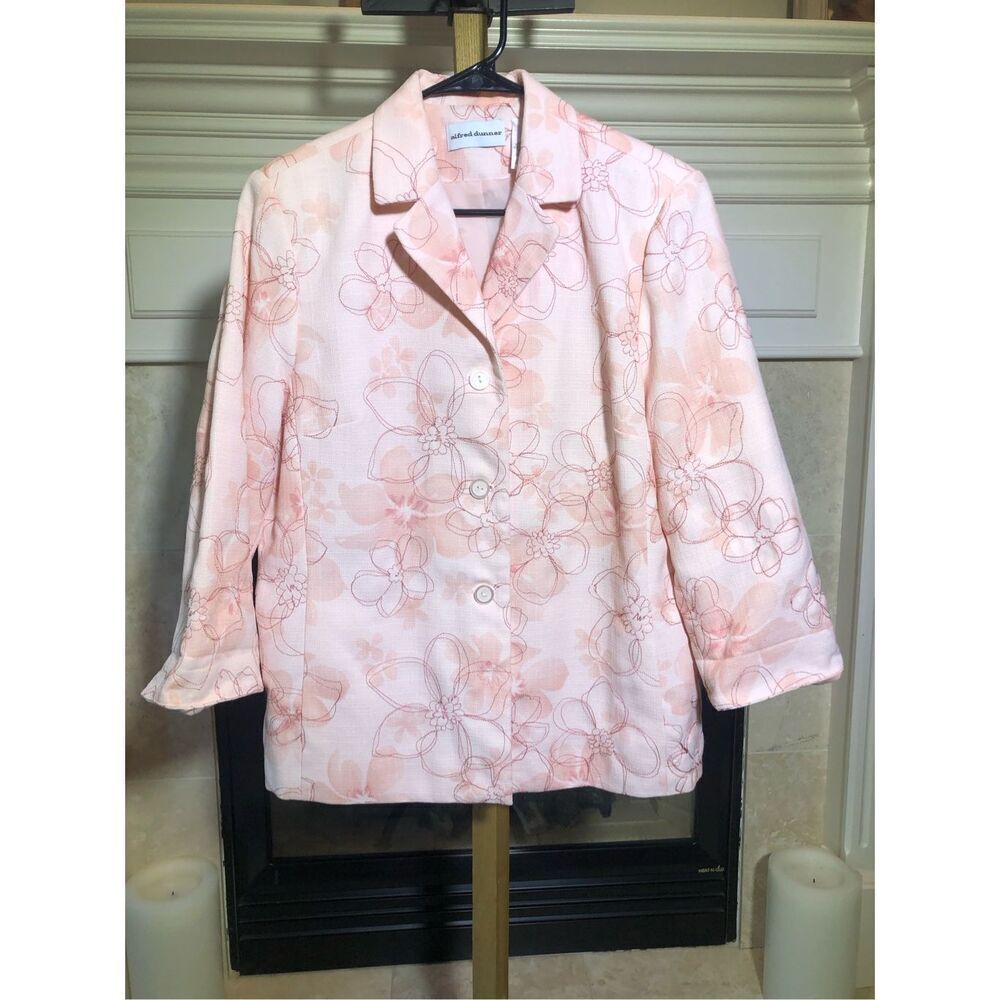 Alfred Dunner Women’s Pink Floral Pattern Suit Jacket Blazer Size 14